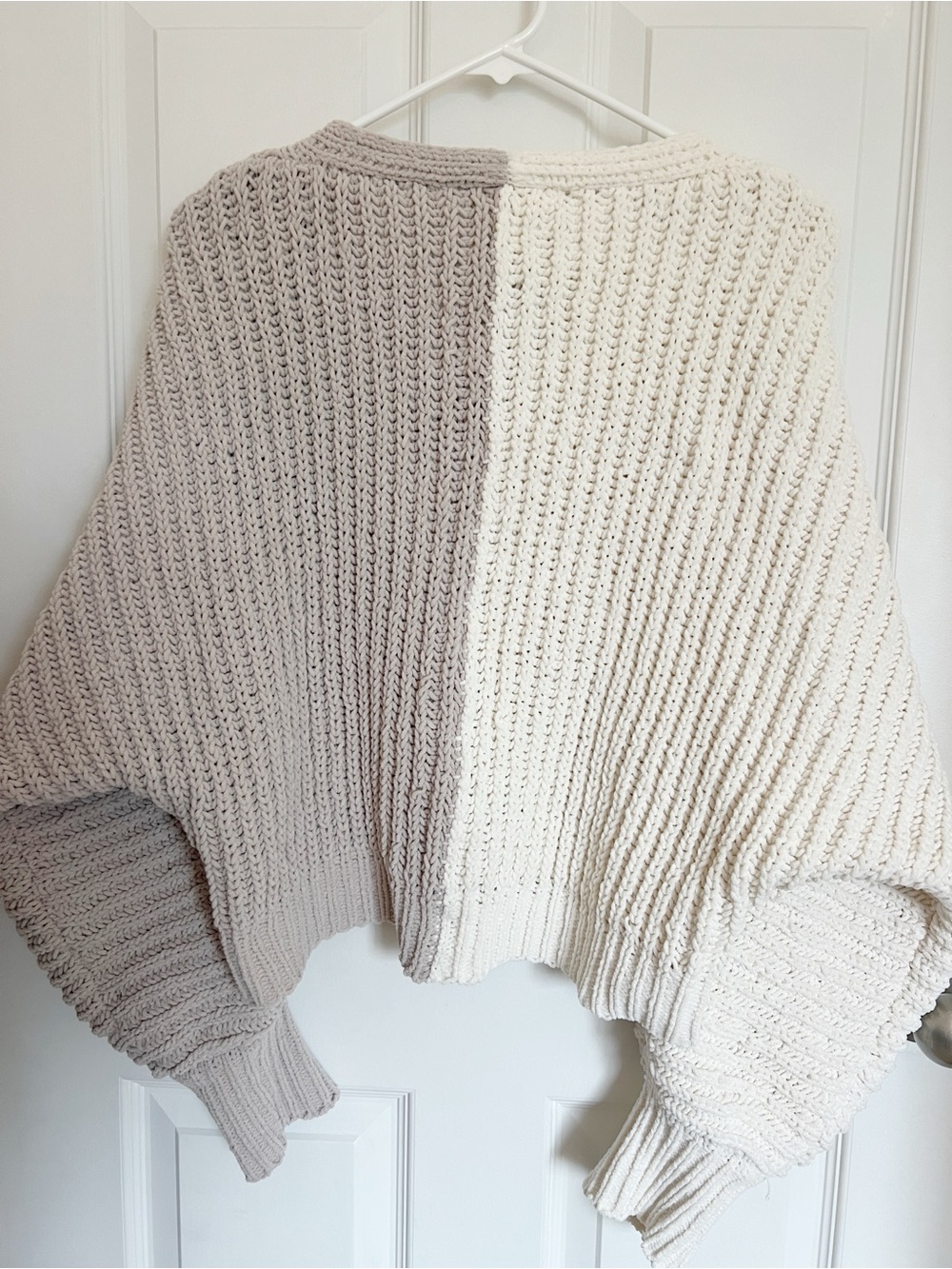 Altar'd State Two-Tone Cream and Taupe Chunky Knit Sweater - Picture 2 of 2